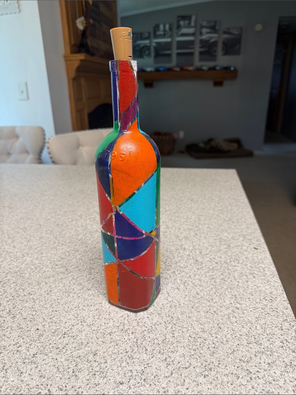 Hand-Painted Colorful Glass Bottle with Cork